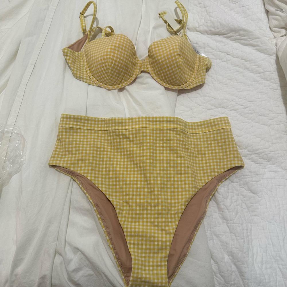 Madewell Yellow Gingham High-Waist Bikini Set